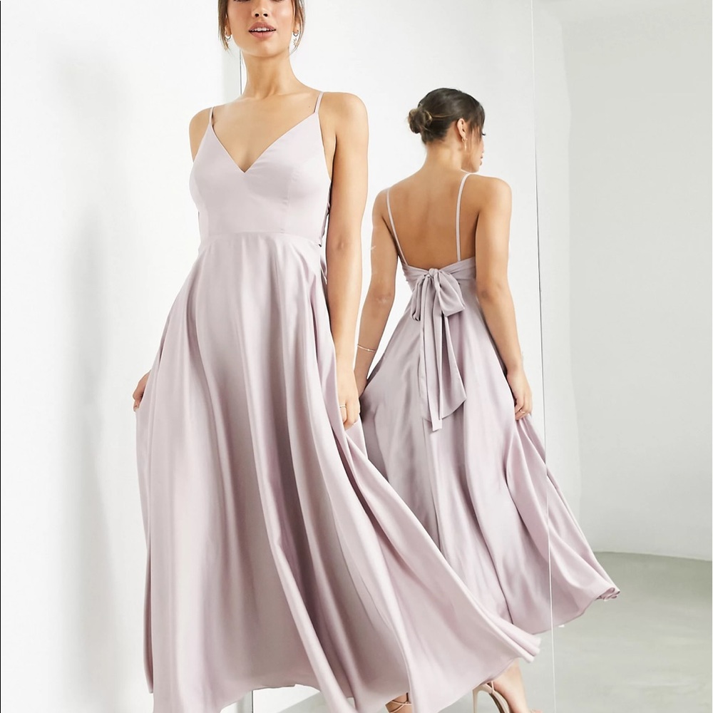 ASOS SATIN MIDI W/ TIE IN PALE LAVENDER